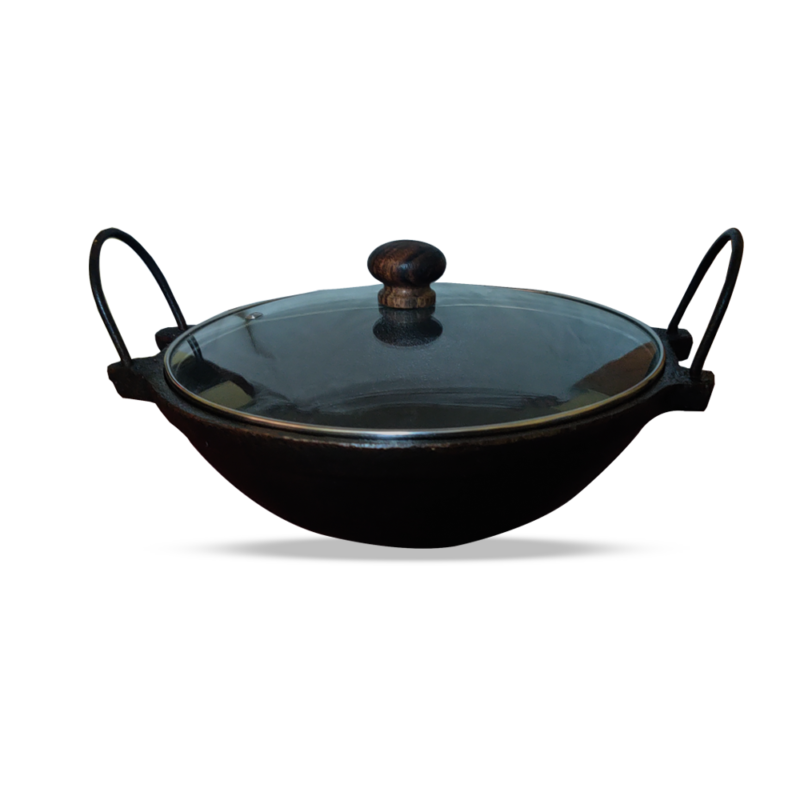 70's Kitchens Cast iron kadai 10inch with lid